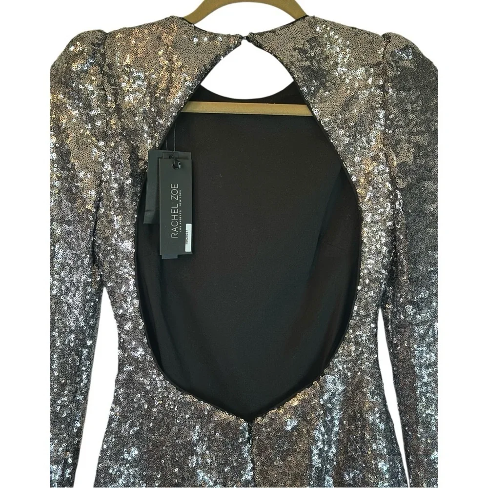 NWT Rachel Zoe Silver Sequin Karlee Backless Long-Sleeve Mini Dress- Size 2 - Picture 8 of 12